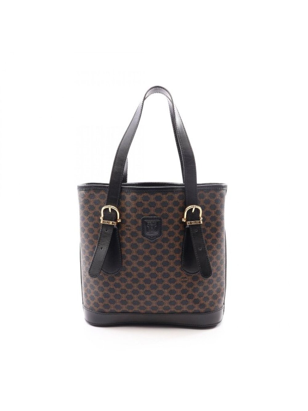 Celine Tote Bag Macadam Brown Black Leather